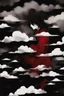 Placeholder: Silhouette, a girl sleeping in the clouds, moody sad dark atmosphere, black background, dark paintbrush, Red over black, 2D