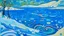 Placeholder: A cyan snowfield with falling snowflakes and a frozen lake painted by Wassily Kandinsky