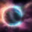 Placeholder: cosmos, metallic sky stars, sky blue light, blue light, green moons with neon rings, 8k resolution, detail