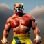 Placeholder: Realistic image of Donald trump wrestler, Mexican wrestling style, Mexican wrestling mask for eyes, red and blue breeches, glow us flag dress, suspenders, retro style, 80s, vibrant color, highly detailed, sky background, concept art, unreal engine 5, god rays, ray tracing, RTX, lumen lighting, ultra detail, volumetric lighting, 3d, finely drawn, high definition, high resolution.