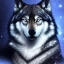 Placeholder: fantasy black wolf with a scar on his right eye and blue flames around him