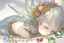 Placeholder: closeup, cute chibi sleeping fairy, Coloured glass flowers set with gemstones, glittering metal stems and gemstone leaves on a room table sharp focus elegant extremely detailed intricate very attractive beautiful dynamic lighting fantastic view crisp quality exquisite detail in the sunshine gems and jewels