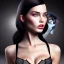 Placeholder: black hair lady model bra with cat