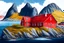 Placeholder: Drawing of the colorful nature of Lofoten Island in Norway, with a characteristic red houses, Ultra Realistic, ultra HD, Very detailed background