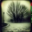 Placeholder: Dark street creepy fog colours strong texture artistic polaroid volumetric light tree nightmare Yves Tanguy