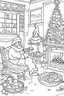 Placeholder: Christmas coloring page with Illustrate a scene with Santa enjoying a plate of cookies and a glass of milk left for him by the fireplace., a bold ink line sketch drawing illustration.