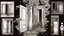 Placeholder: unhinged door, anime, monochrome, black background, ink, simple, maximum quality, broken hinge, barely functioning, why is it still being used it's a health hazard