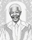 Placeholder: coloring page for teens, simple outlines art, bold outlines, clean and clear outlines, no tones color, no color, no detailed art, art full view, wide angle, white background, Nelson Mandela