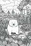 Placeholder: Outline art, bear in the garden, cartoon style, black and white, low detail, --ar 9:11