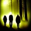 Placeholder: three figures, silhouettes, dark, foggy weather, night, forest, black, horror, art, evil, dark effect,