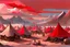 Placeholder: painting, landscape, artistic, illustration, artstation, black desert, black sand, bleak, pale red sky, large bustling camp, tigtly packed leather tents, vereshagin style