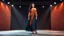 Placeholder: very beautiful 1 lady with makeup curvy hair pretty dark blue long skirt and orange bluose with nice jewel patterns high heels, full body standing gracefully in modern stage,dynamic lights