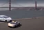 Placeholder: A Tesla 'Model S' is parked, on the 'Golden Gate' bridge. (CINEMATIC, WIDE ANGLE LENS, PHOTO REAL)