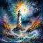 Placeholder: lighthouse landscape splashy Watercolor, by Josephine Wall and Pascal Campion, by Carne Griffiths, full moon, lighthouse beacon brilliant glare effect, chaotic cinematic pastel colors, expansive, UV reactive blacklight, acrylic, high contrast, colorful polychromatic, ultra detailed, ultra quality, perfect Wide long-shot visual masterpiece, splash art, dramatic stormy night