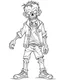 Placeholder: outline art for halloween coloring pages for kids with cartoon cute zombie , white background, Sketch style, full body, only use outline, clean line art, white background, no shadows and clear and well outlined, coloring page for kids,