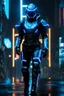 Placeholder: cyberpunk, neon blue, high technology, geometric figures, orbiting figures, high technology suit, cyberpunk suit, black, black and blue, epic, rain, a person in rain, neon blue suit, geometric figures orbiting around suit, exosuit, technological armour, a person wearing technological armour, cyberpunk armour, detailed armour, male, black and blue colored cybersuit, suit details, epic cybersuit, black colored suit, complex suit