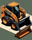 Placeholder: Isometric bobcat skidsteer with front bucket attachment, cartooned proportions, Digital painting