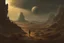 Placeholder: cloudy Night, mistery and enigmatic influence, sci-fi, concept art, rocks, vegetations, rocky arid land, people, 80's space science fiction movies influence, jenny montigny, rodolphe wytsman, and pieter franciscus dierckx impressionism paintings