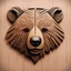 Placeholder: combine textured wood with stylized shape of a bear head, letterpress style, minimalistic, clean