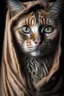 Placeholder: a photorealistic portrait of a stunningly beautiful cat without make-up, extremely detailed light hazel eyes, detailed symmetric realistic face, natural skin texture, extremely detailed skin with skin pores, peach fuzz, messy hair, wearing shawl over her head, masterpiece, absurdres, award winning photo by lee jeffries, nikon d850 film stock photograph, kodak portra 400 camera f1.6 lens, extremely detailed, amazing, fine detail, rich colors, hyper realistic lifelike texture, dramatic lighting,