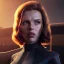 Placeholder: retro sci-fi portrait image from 1960, supermarket parking explosion, fire, classic black widow, young Scarlett Johansson, tight lycra suit, soft color, highly detailed, unreal engine 5, ray tracing, RTX, lumen lighting, ultra detail, volumetric lighting, 3d, finely drawn, high definition, high resolution.