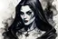 Placeholder: ink wash and watercolor silkscreen print of a dark medieval female vampire sorceress , with highly detailed facial features ,in the style Ann Chernow, with a fine art aesthetic, highly detailed , realistic , 4k UHD cinegraphic quality