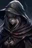 Placeholder: Full view, Anime, Female Bloodborne boss, big female, curvy, hood, face not visible