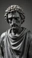 Placeholder: Ceramic style statue all colours are dark gray of an old church man from the 1200 BC in it a whole body and the head of dead man with thick curly hair and his eyes are closed
