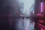 Placeholder: 3D, beautiful, light reflecting, empty future city at night, rainy night, neon, cyberpunk, tron, one cyborg walking, 8k, finely detailed, photo realistic