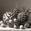 Placeholder: A realistic still life graphite drawing of pine cones like Pieter Claesz, Jan Jansz. from the Velde and Anthonie Leemans