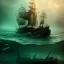 Placeholder:  closeup on pirate ghosts, sunken shipwreck, water, reflection, movie poster, fantasy art, misty