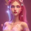 Placeholder: fairy, smiling, pink, green, beautiful, hyperrealism, masterpiece, expert, cinematic lighting, sharp focus, 8K, pastel, macro lens, woman, detailed, flower