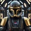 Placeholder: star wars bald male corellian pilot wearing gunmetal grey and black First Order TIE pilot armored flightsuit and helmet with gold trim inside the jedi temple, centered head and shoulders portrait, hyperdetailed, dynamic lighting, hyperdetailed background, 8k resolution, volumetric lighting, light skin, fully symmetric details