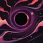 Placeholder: orbiting a black hole from a trillion miles away, peaceful, colorful, dark, ominous, beautiful abyss,