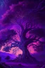 Placeholder: majestic tree, psychedelic, violet tones, fantasy landscape