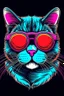 Placeholder: Cat wearing sunglasses, Style: Retro 80s, Mood: Groovy, Lighting: Neon Glow, T-shirt design graphic, vector, contour, white background.