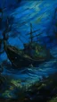 Placeholder: A dark blue underwater shipwreck painted by Vincent van Gogh