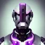 Placeholder: handsome, cute man, handsome man in futuristic suits, black and white highlight hair color, pink and purple background, pink lighting, deep purple backlighting, gun, smoke, robot suits