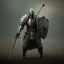 Placeholder: franz frazetta style, knight with sword and shield, dark soul like