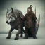 Placeholder: old viking with his wolf, scary, steam punk, realistic, made in octane, cinematic, ultra-realistic, extremely detailed octane rendering, 8K, VRAY Super Real ar 2:3, dof photorealistic futuristic 50mm lens hard lighting dark gray tintype photograph, realistic lighting, sepia color