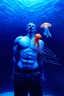 Placeholder: a man's torso and the other half jellyfish