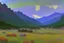 Placeholder: Rocky Mountain National Park landscape scene in the style of Claude Monet Modifiers: Landscape Claude Monet Panoramic View Impressionism School French Impressionists