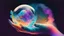 Placeholder: Chrystal ball to look into the future, hands around the ball, smoke appearing inside the ball, pink, dark blue, orange, yellow, aqua blue, very detailed and realistic, ilustration