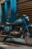 Placeholder: Auto de dos ruedas pintado de marrón y azul con una mujer