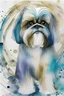 Placeholder: Abstract wet watercolour of a Shih tzu ink lines, interlinked circles,detailed focus on eyes