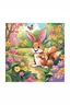 Placeholder: The beautiful butterfly happily sits on a patch of bright green leaves, the bunny and squirrel laughing, colorful garden background , child book illustration style, faces must be the same as reference image