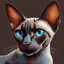 Placeholder: beautiful blue eyed, tall ,long legged, slender, elegant, sophisticated, sphynx-like chocolate point siamese cat expressionism pointillism style