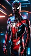 Placeholder: Ultra-detailed benevolent cyborg spiderman in a spaceship, with anthropomorphic cybernetic elements on metal armor, neon lights reflections, reflection mapping, intricate design and details, dramatic lighting, Cinematic lighting, Volumetric lighting, Epic composition, Photorealism, Bokeh blur, Very high detail, Sony Alpha α7iv, ISO1900, Character design, Unreal Engine, Octane render, HDR, Subsurface scattering, by addie digi