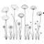 Placeholder: set of grow wind flower on the grace bouqute, SIMPLE ONE lineS art, white background, minimalis, different view, only white bakcground solid.