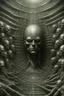 Placeholder: A field of thousands hands and heads inside a human cell , a thin line draw ،front view camera, surreal horror, biomechanical design, by hr giger and beksinski , Busch painting style